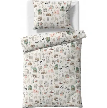 Povlečení Povlečení bavlněné 160x200 farma, vesnice béžová, 2 el prémiová polská výroba