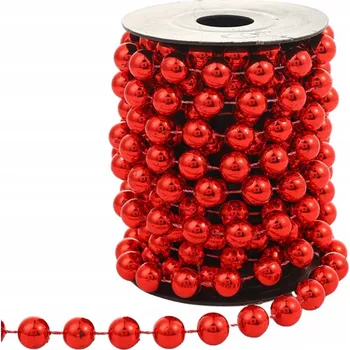 Vánoční dekorace VÁNOČNÍ ŘETĚZ OZDOBA NA VÁNOČNÍ STROMEČEK KORÁLKY GIRLANDA DEKORACE ČERVENÝ 5 M