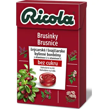 Čokoláda Ricola bylinné bonbóny bez cukru Brusinka 40g cena za kartonové balení (Kartonové balení : 20 ks)