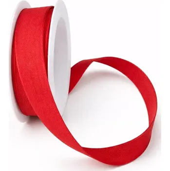 Stuha Stuha bavlněná CHANCE RED červená 15mm x 3,5m (4,30Kč/m) (Červená tkaná stuha, bavlněná, s vetkaným vlascem v obou okrajích)