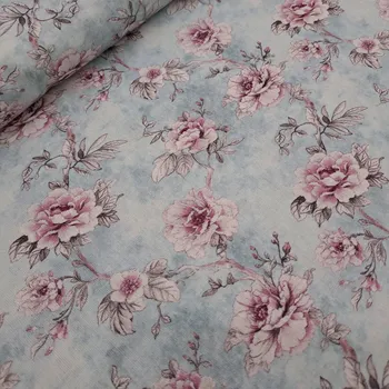 Pro útulný domov bavlněná látka RŮŽE NA SVĚTLE MODRÉ