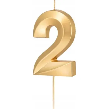 Dortová svíčka SVÍČKA ZÁPICHOVÁ ZLATÁ metalická dekorace na dort narozeniny číslice 2 PP