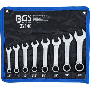 Klíč Očkoploché klíče 3/8" ÷ 7/8" BGS1032140 palcové, extra krátké. Sada 8 dílů v tašce (BGS 1032140 Očkoploché klíče 3/8" ÷ 7/8" palcové, extra krátké. Sada 8 dílů v tašce)