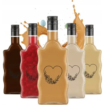 Láhev 5x Láhev Vlna 500ml Potisk Srdce Dárek Skleněné Láhve na Likéry Likéry