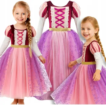 Karnevalový kostým KOSTÝM PŘEVLEK KOSTÝM ŠATY RAPUNZEL ZLATOVLÁSKA NA KARNEVAL 140 146