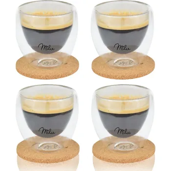 Sklenice Milu Sada termosklenic (4 sklenice, 80 ml) – dvoustěnné sklenice na espresso – sklenice na kávu, izolační sklo, lze mýt v myčce