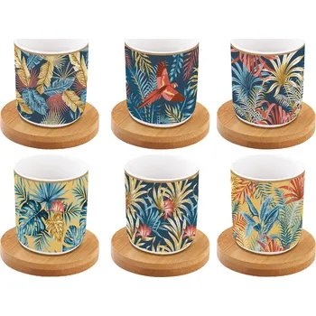 Easy Life, Itálie Easy Life - Porcelánové hrnky na espresso s bambusovou podložkou Equatorial - 6 x 100 ml