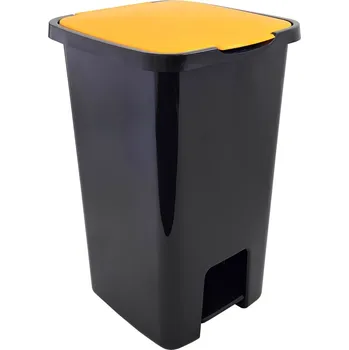 Odpadkový koš Odpadkový koš 45L plastový s pedálem – nádoba na třídění, žlutý