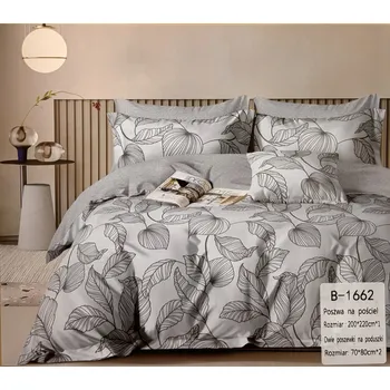 Povlečení Sada povlečení 100% bavlna Mengtianzi B-1662 šedá s listy 160 x 200 3 ks