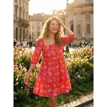 Dámské šaty Sinsay - Květinové mini šaty - vícebarevná - 6331T-MLC - 6331T-MLC-XXS