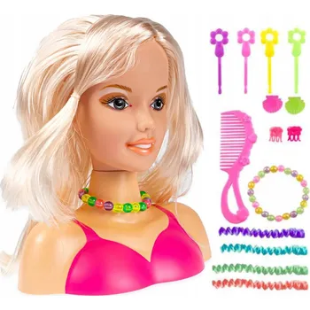Panenka HLAVA PANENKY na ČESÁNÍ a úpravu vlasů, TVORBA ÚČESŮ, s příslušenstvím - SADA