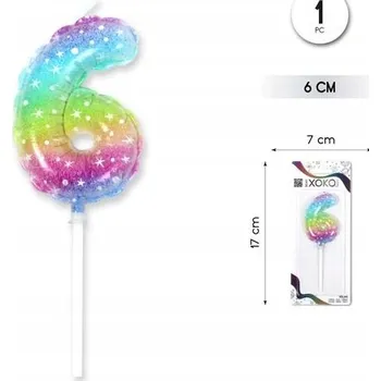 Balónek Foliový balónek číslice 6 - duhová narozeninová dekorace