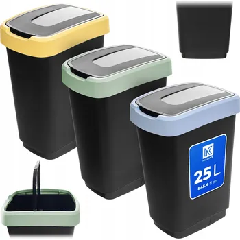 Odpadkový koš 3x ODPADKOVÝ KOŠ 25L NÁDOBA NA TŘÍDĚNÍ ODPADU SADA KOŠŮ ODPAD