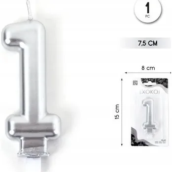 Dortová svíčka Svíčka číslice 1 stříbrná – narozeninová dekorace