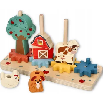 Dřevěná hračka Dřevěná skládačka Adam Toys s ozubenými koly Farma 12m+