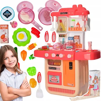 Dětská kuchyňka Velká Dětská Kuchyňka Růžová s Hořáky a Zvuky + Hrnky a Nádobí