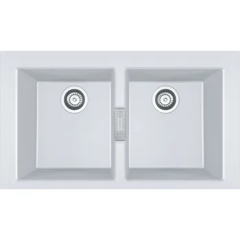 Vodovodní baterie Dřez Franke Smart Tectonite je vyroben z odolného materiálu podobného žule, který je odolný proti poškrábání, teplu a skvrnám. Má dvě hluboké mísy a dodává se s 3 1/2" sítkovým košem s přepadem, 3 1/2" přírubou na odpadky, prostorově úsporným 6/4" P-odtok