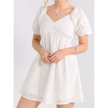 Dámské šaty Sinsay - Bavlněné mini šaty s nabíranými rukávy - bílá - 486DA-00X - 486DA-00X-XXL