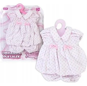 Doplněk pro panenku OBLEČENÍ PRO PANENKY ŠATY S PUNTÍKY KALHOTKY OBLEČENÍ
