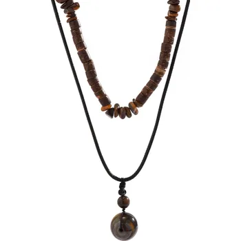 Náhrdelník B-TOP Módní sada náhrdelníků pro muže s kamennými a dřevěnými korálky