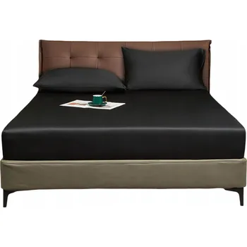 Prostěradlo Luofanfei Saténové Prostěradlo s Gumou 180x200 cm Hladké Černé (Černá) 25-30 cm