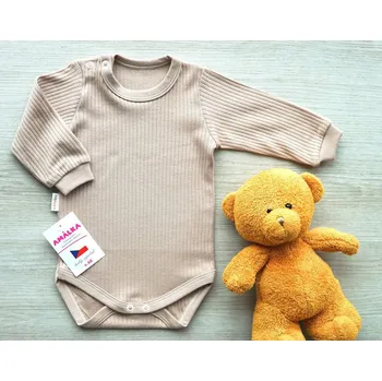 Kojenecké oblečení AMÁLKA Bavlněné žebrované body dlouhý rukáv, oříškové latté Velikost: 52