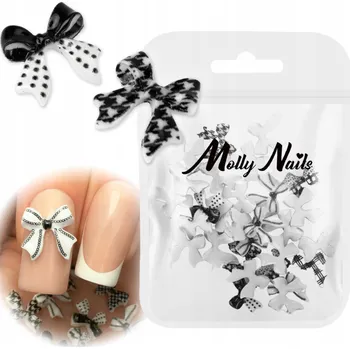 Přípravek na nehty 3D mašličky na zdobení nehtů Molly Nails bílo-černé, 30 ks