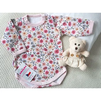 Kojenecký body AMÁLKA Elastické body jersey dlouhý rukáv, barevné květinky Velikost: 86