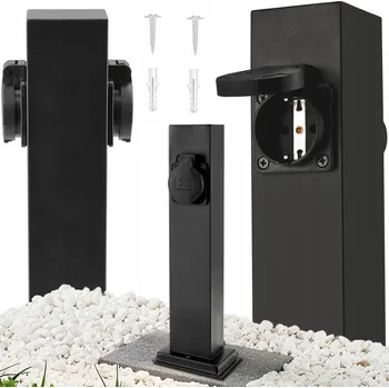 Elektrická zásuvka Obdélníkový osvětlovací sloupek Berge Zásuvka 230V 30 cm černý