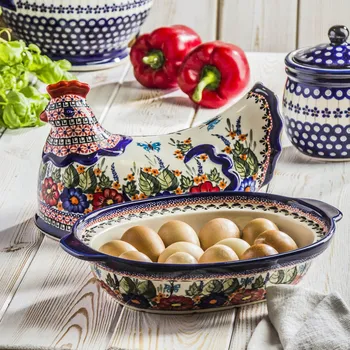 Dóza na potraviny Kontejner na vejce Keramika Bolesławiec Slepička - dek. 149 ART. (druhý druh)