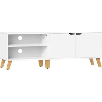 Televizní stolek Moderní bílý TV stolek s policemi a dvířky, 140x40x45 cm