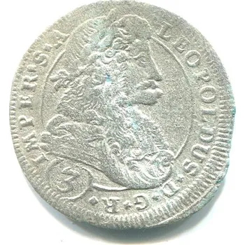 Leopold I. 3 Kreuzer 1697 / CK. Kutná Hora. Ag.