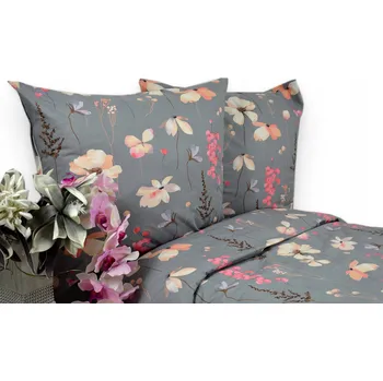 Povlečení Povlečení bavlna 100% 160x200 Béžové květy šedé pozadí 3519 Kobi Polská firma