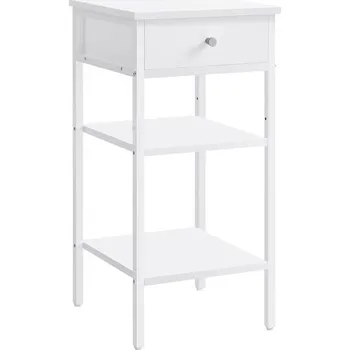 Noční stolek Bílý noční stolek s policemi a šuplíkem, 35x35x70 cm