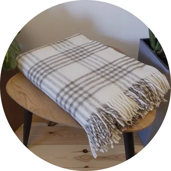 deka Vlněná deka se střapci – 100% ovčí vlna, 400&nbsp;g/m2, károvaná Bílá - béžová 160 x 200 cm