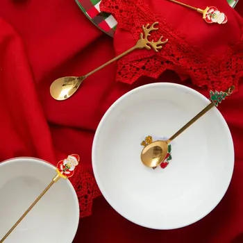 Příbor Vánoční lžičky na čaj s sobem ALTOM DESIGN zlaté 2 ks