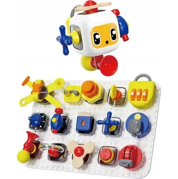 Dřevěná hračka Manipulační deska pro děti s kostkou a vkládačkami, dřevěná, 12m+ TopBright