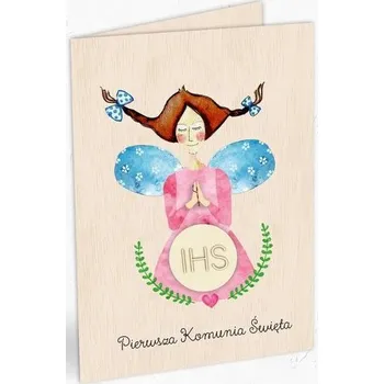 Encyklopedie Karnet drewniany C6 Komunia dziewczynka + koperta