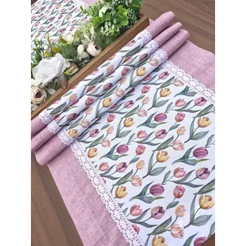 ubrus Běhoun - Tulipány v kombinaci s odstínem lila | 42 x 138 cm