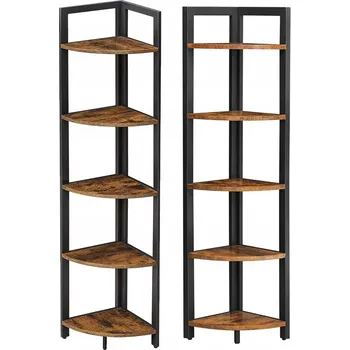 Knihovna Rohová police Songmics černá industriální 5 polic dřevotříska 150 cm