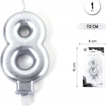Dortová svíčka Svíčka číslice 8 stříbrná – narozeninová dekorace
