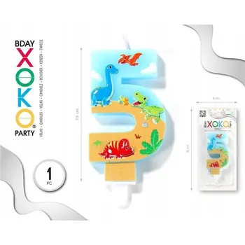 Dortová svíčka Narozeninová svíčka číslice 5 s dinosaury