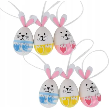 Velikonoční dekorace Velikonoční vajíčka zajíčci s poutkem 6 Ks vajíčko dekorativní sada svátky