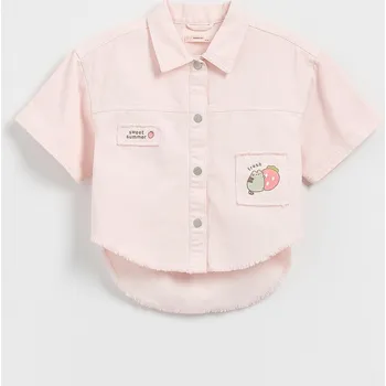 Dívčí košile Reserved - Vyšívaná košile Pusheen - pastelově růžová - 766DR-03X - 766DR-03X-164