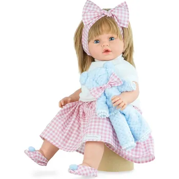 Dětské zboží Realistická panenka Leonor v růžovo-bílých kostkovaných kraťasech od španělské firmy Marina & Pau (Leonor Vichy Bolsa - 63 cm - balena v sáčku)