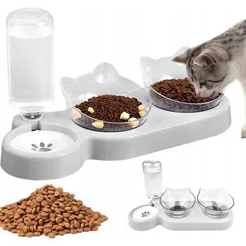 Miska pro psa TROJITÁ MISKA PRO KOČKY PSA S DÁVKOVAČEM A ZÁSOBNÍKEM VODY 500 ML SADA
