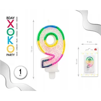 Dortová svíčka Narozeninová svíčka číslice 9 s třpytkami - dekorace na dort