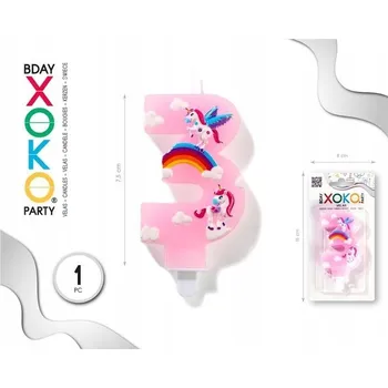 Dortová svíčka Narozeninová svíčka číslice 3 Jednorožec – dekorace na dort