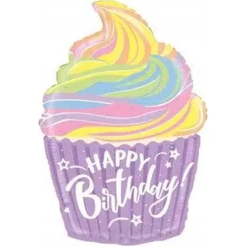 Balónek FÓLIOVÝ BALÓNEK CUPCAKE MUFFIN PASTELOVÝ 44x65 CM VŠE NEJLEPŠÍ K NAROZENINÁM NA HELIUM