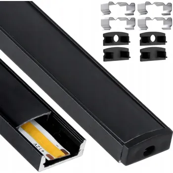 LED osvětlení BERGE LED hliníkový profil 2m černý přisazený - sada -30-C-C-2M